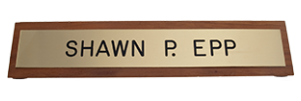 nameplate wood base brass